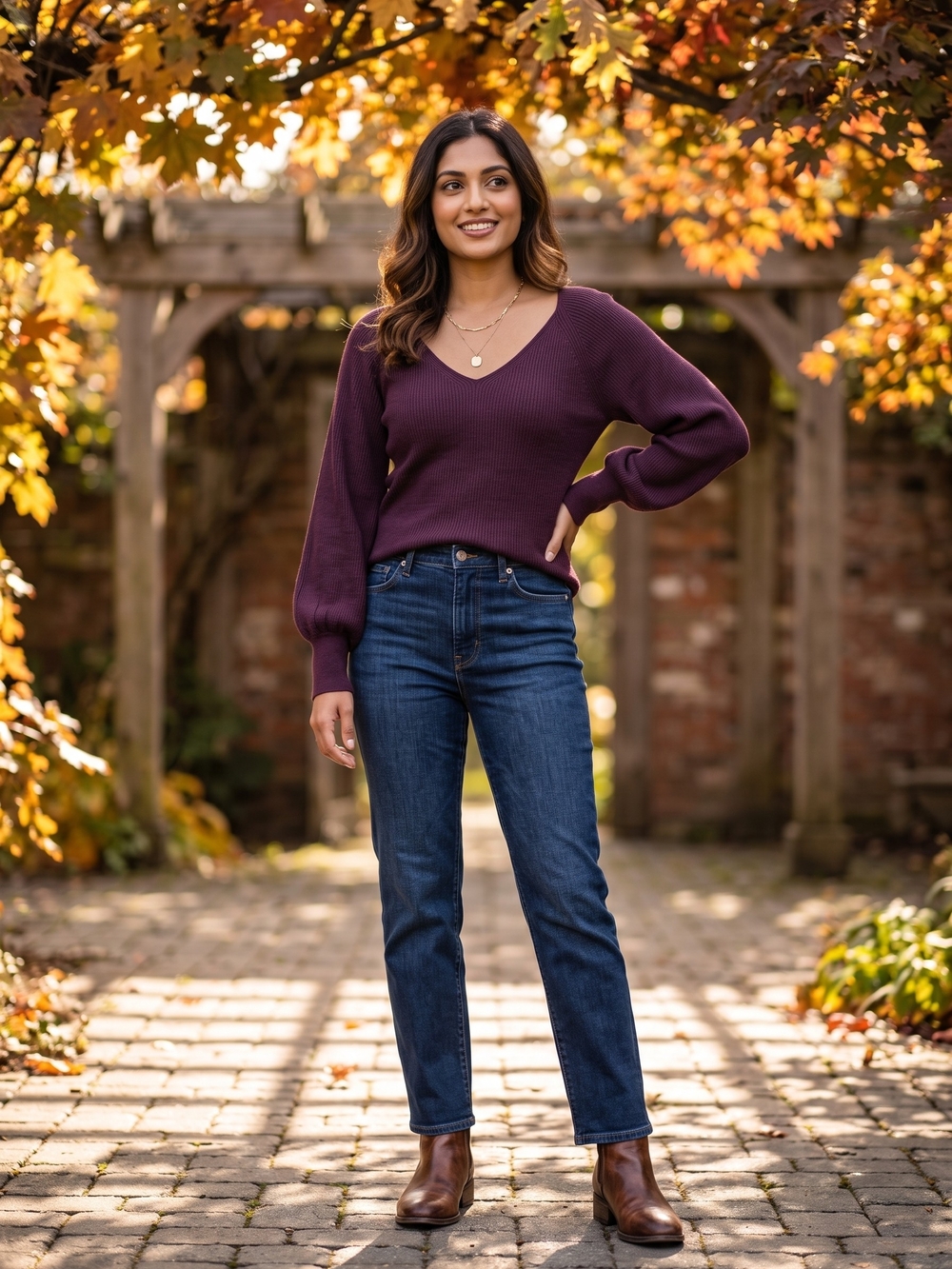 GAP Bordeaux Ribbed V-Neck Sweater Balloon Sleeve Merlot Whimsigoth Dark Romance